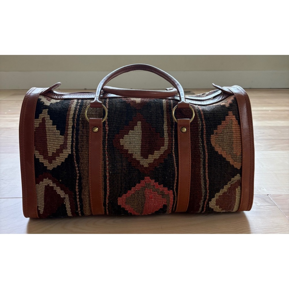 Kilim Wool Leather Weekender Duffel Bag Southwestern Geometric Travel
Bohemian